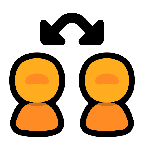 the head and shoulders of two yellow figures with a double-sided black arrow pointing to both of them.